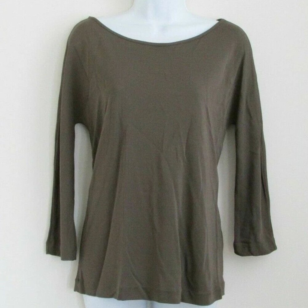 NWT PIAZZA SEMPIONE Moss Green Jewel Neck 3/4 Sleeve Modal Top Blouse 46/12